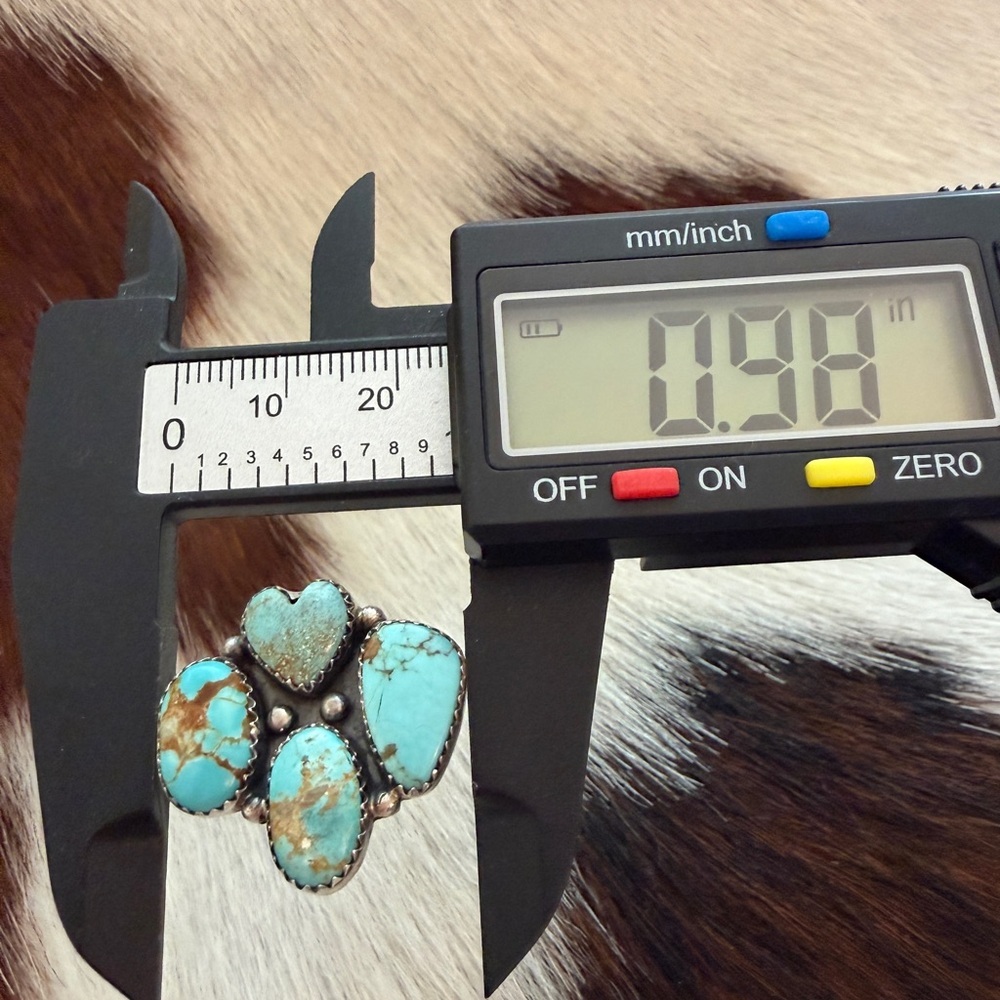 ❤️ #8 Turquoise Navajo Style 4 Stone Heart Statement Ring Adj Unisex 7.8 Gms 925 - Picture 15 of 16